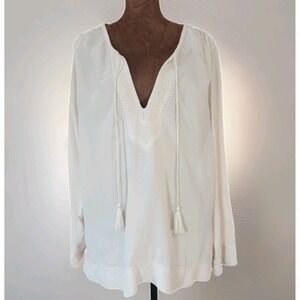 Massimo Dutti Blouse Size 12 Peasant Cottage Top Ivory Semi Sheer Relaxed
